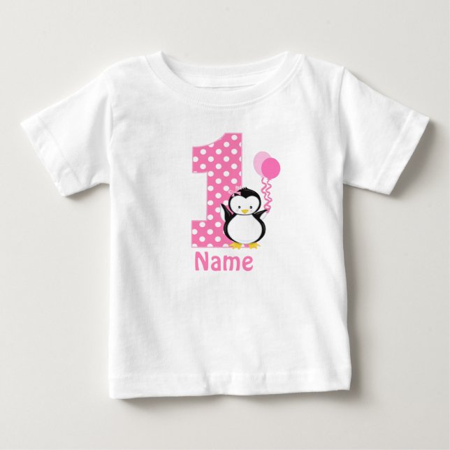 T-shirt Pour Bébé Robe personnalisée par pingouin de rose de fille (Devant)