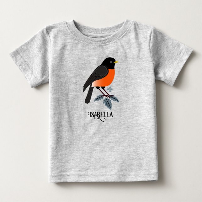 T-shirt Pour Bébé Robins Et Fleurs (Devant)