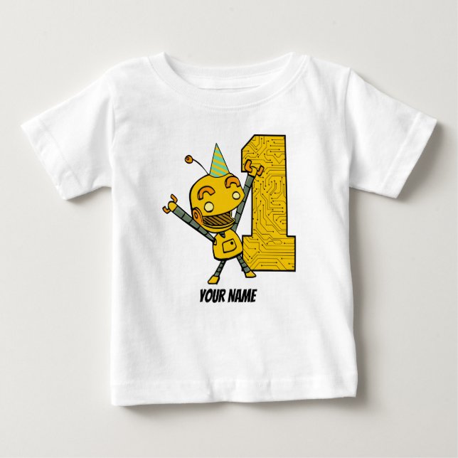 T-shirt Pour Bébé Robot 1er anniversaire (Devant)