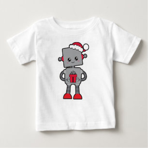 T-shirt Pour Bébé Robot de Noël, Robot mignon, Santa Hat, Cadeaux