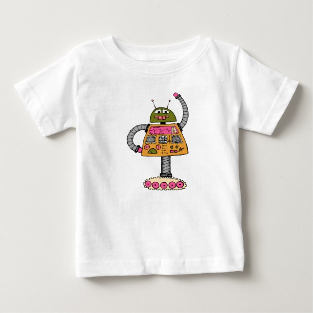 T-shirt Pour Bébé Robot Frankie, orange sur blanc (Devant)