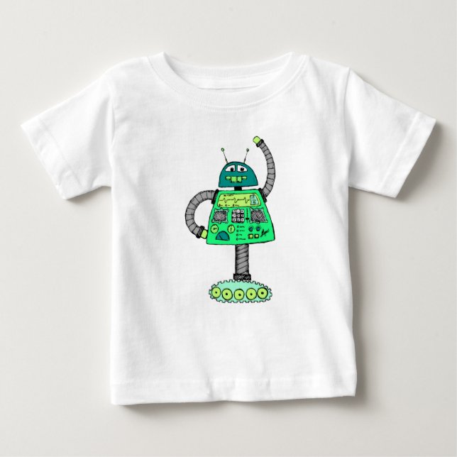 T-shirt Pour Bébé Robot Frankie, vert sur blanc (Devant)