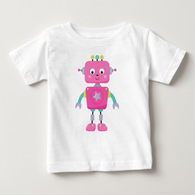 T-shirt Pour Bébé Robot mignon, Robot drôle, Robot idiot, Robot rose (Devant)