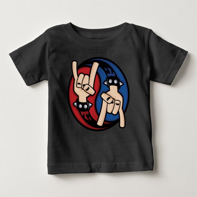 T-shirt Pour Bébé Rock and Roll Devil Horns Yin Yang (Devant)