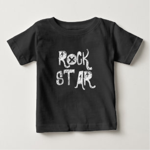T-shirt Pour Bébé Rock Star noir blanc crâne texte rockeur métal
