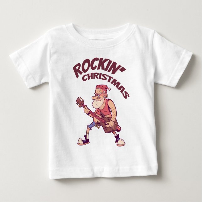 T-shirt Pour Bébé Rockin Christmas, Père Noël rocking avec Guitar In (Devant)