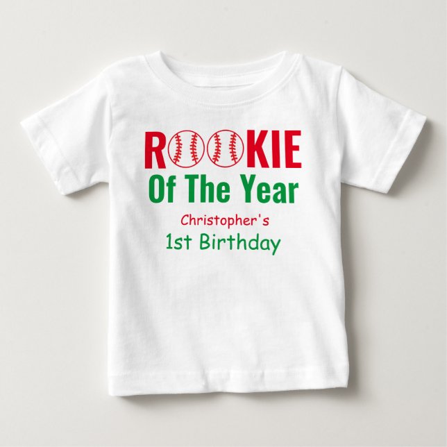 T-shirt Pour Bébé Rookie Baseball 1er anniversaire (Devant)
