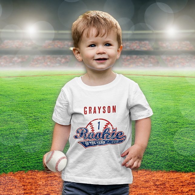 T-shirt Pour Bébé Rookie de baseball de l'année 1er fête d'anniversa (Baseball Rookie of the Year Boy's 1st Birthday Party Baby T-Shirt)