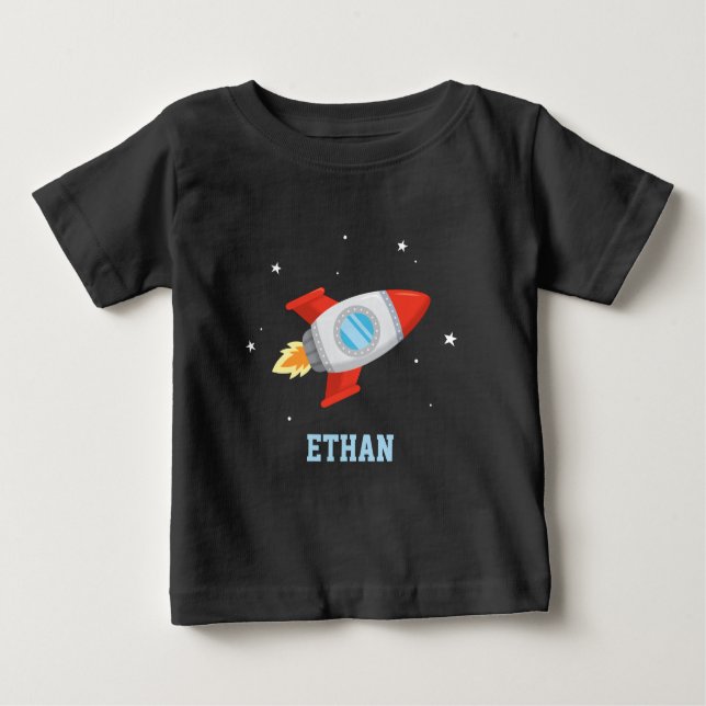 T-shirt Pour Bébé Roquette rouge et gris dans l'espace (Devant)
