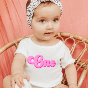T-shirt Pour Bébé Rose Girly Retro 70's ONE 1er anniversaire