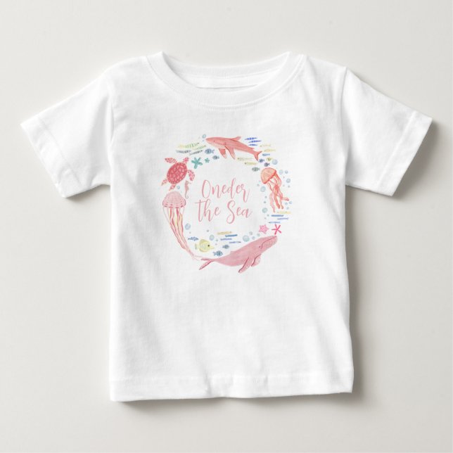 T-shirt Pour Bébé Rose Oneder la mer 1er anniversaire (Devant)