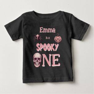 T-shirt Pour Bébé Rose Pâle Rétro "Spooky One" Nom Personnalisé