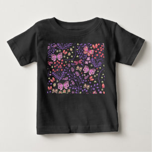 T-shirt Pour Bébé Rose Papillon coloré et Fleurs