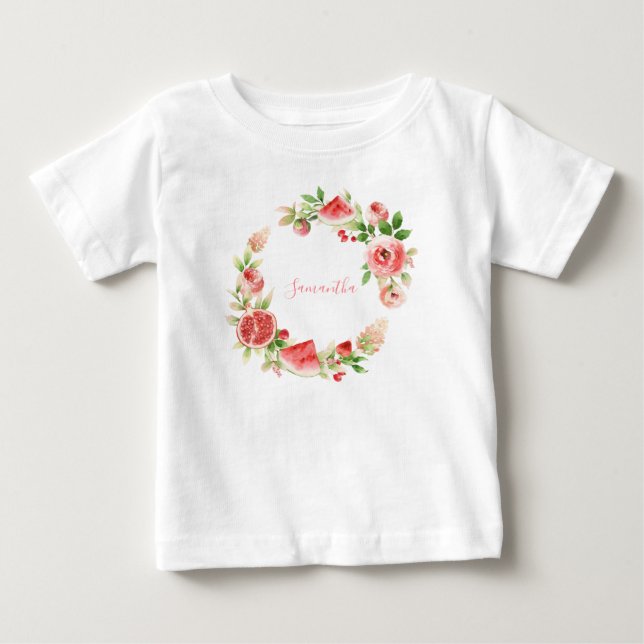 T-shirt Pour Bébé Rose Rose Floral Fille verte (Devant)