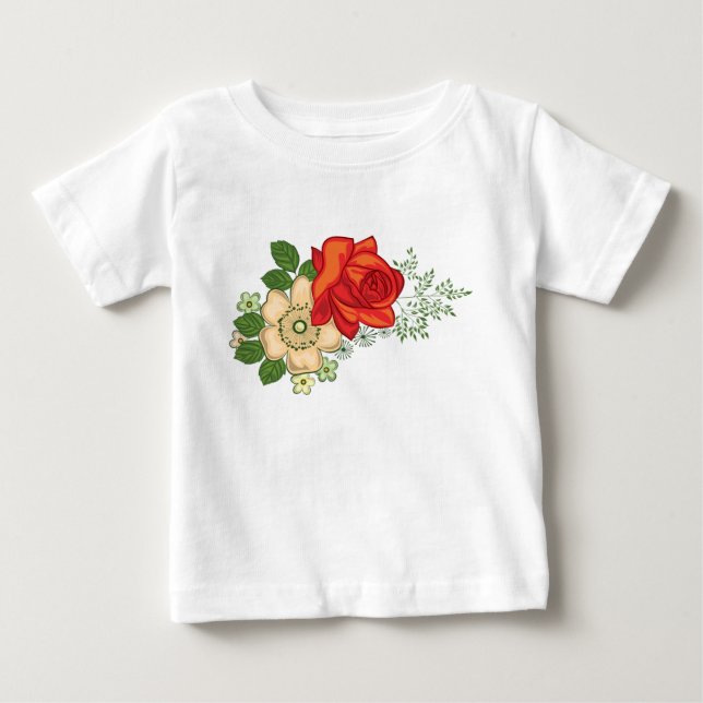 T-shirt Pour Bébé Rose rouge et marguerites (Devant)