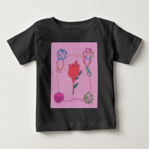 T-shirt Pour Bébé Rose rouge sur rose : Art Floral Frontière Imprime