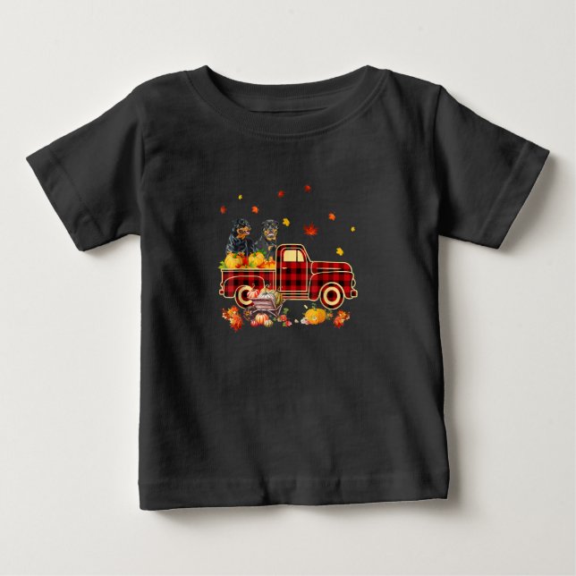T-shirt Pour Bébé Rottweiler Citrouille Camion Automne Leaf Thanksgi (Devant)