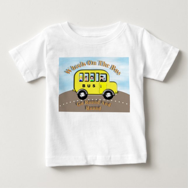 T-shirt Pour Bébé Roues mignonnes sur le bus personnalisées pour enf (Devant)