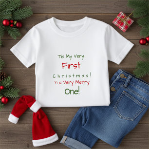 T-shirt Pour Bébé Rouge et Vert Premier Noël de Bébé Personnalisé