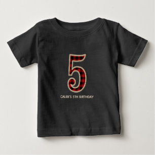 T-shirt Pour Bébé Rouge rustique Buffle Noir Plaid 5ème fête d'anniv