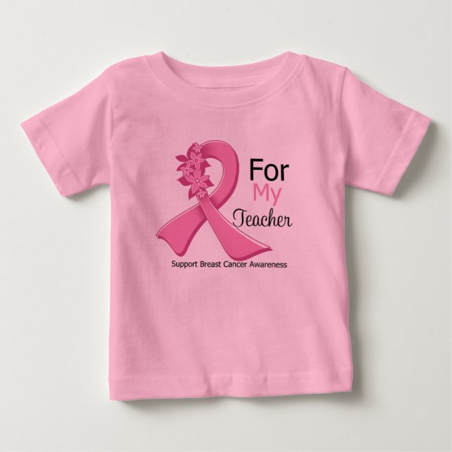 T-shirt Pour Bébé Ruban rose Pour Mon Professeur - Cancer Du Sein (Devant)