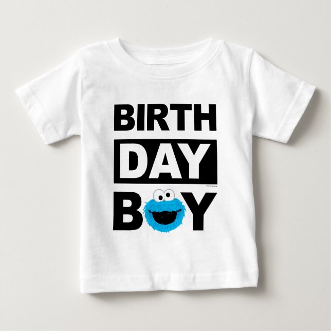 T-shirt Pour Bébé Rue Sésame | Cookie Monster - Birthday Boy Baby (Devant)