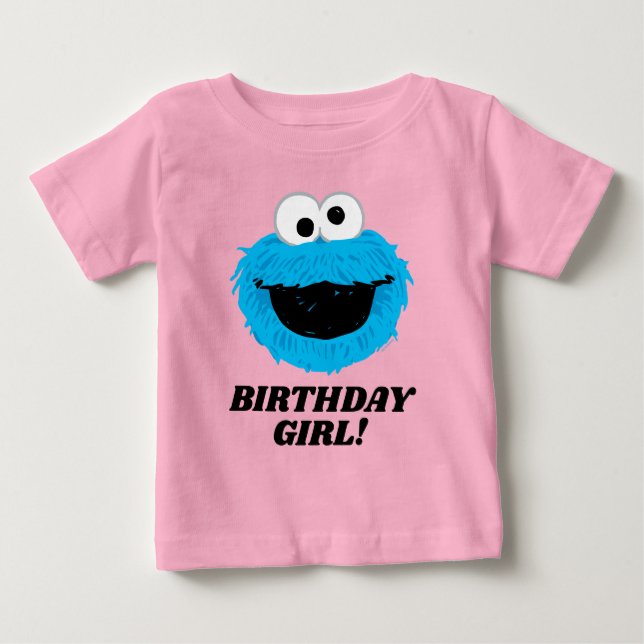 T-shirt Pour Bébé Rue Sésame | Cookie Monster - Birthday Girl (Devant)