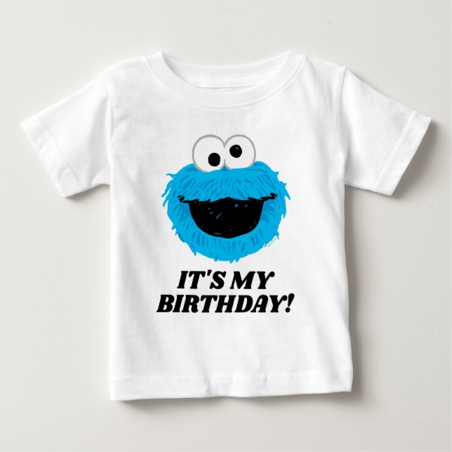 T-shirt Pour Bébé Rue Sésame | Cookie Monster - C'est mon anniversai (Devant)