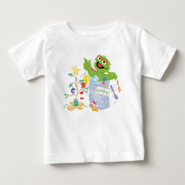 T-shirt Pour Bébé Rue Sésame | Oscar - Arbre de Noël (Devant)