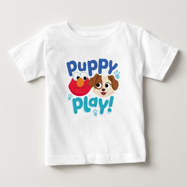 T-shirt Pour Bébé Rue Sésame | Puppy Play Elmo & Tango (Devant)