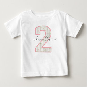 T-shirt Pour Bébé Rustique Shabby Chic Fleur Rose Bois 2 Deux Annive