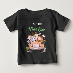 T-shirt Pour Bébé Safari Animaux Sauvages Anniversaire NOIR