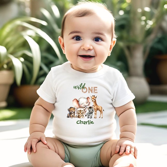 T-shirt Pour Bébé Safari Jungle Cute Animaux Sauvages Un 1er Anniver (Safari Jungle Cute Animals Wild One 1st Birthday Baby T-Shirt)