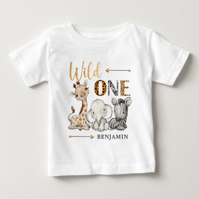 T-shirt Pour Bébé Safari PERSONNALISÉ WILD ONE Premier anniversaire  (Devant)