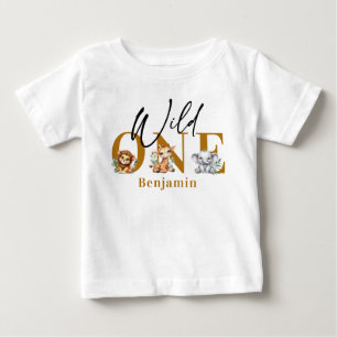 T-shirt Pour Bébé Safari Wild One Jungle Animaux 1er anniversaire