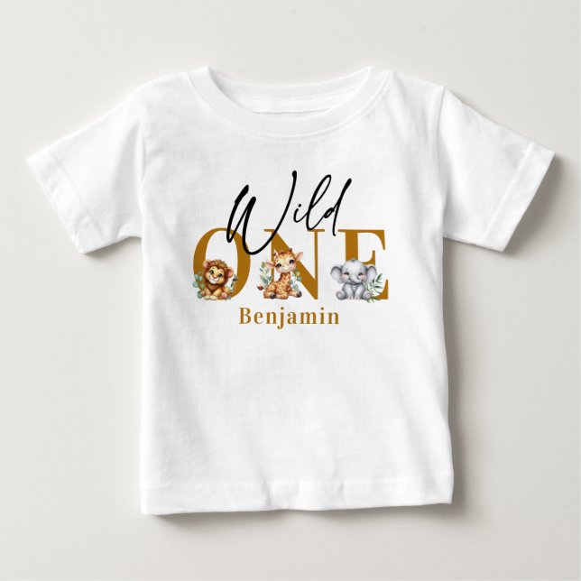 T-shirt Pour Bébé Safari Wild One Jungle Animaux 1er anniversaire (Devant)