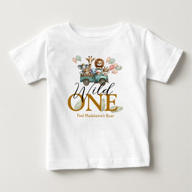 T-shirt Pour Bébé Safari Wild Un premier anniversaire (Devant)