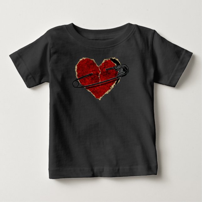 T-shirt Pour Bébé Safety Pin Heart Punk Rock Emo Goth Classic (Devant)