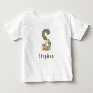 T-shirt Pour Bébé Sage Green Giraffe Monogramme & Nom
