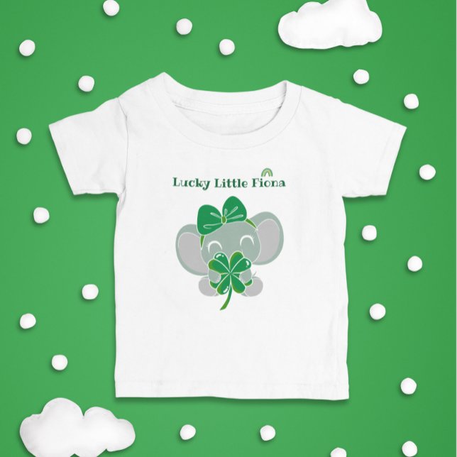 T-shirt Pour Bébé Saint Patrick Elephant Vert Clover Arc-en-ciel Ann (Créateur téléchargé)