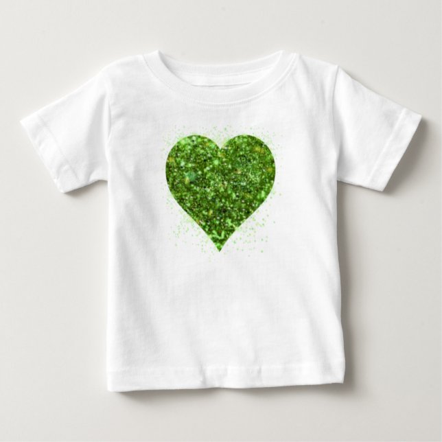 T-shirt Pour Bébé Saint Patrick's day, coeur vert irlandais scintill (Devant)
