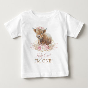 T-shirt Pour Bébé Saint Vache Je suis un Boho rose Floral 1er annive