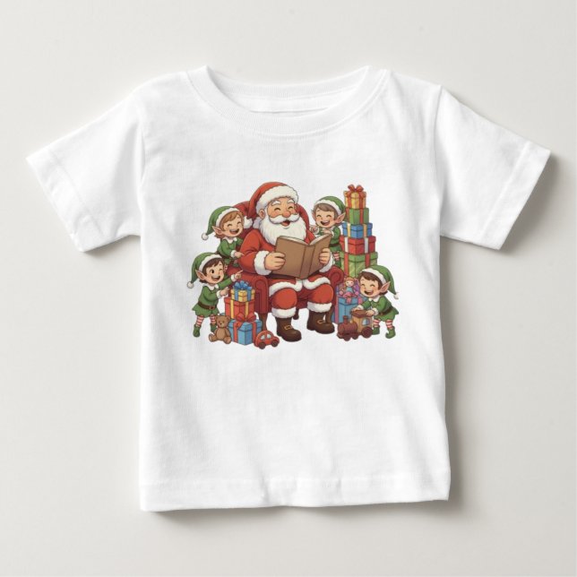 T-shirt Pour Bébé Santa and His Elves – Cute Christmas Illustration  (Devant)