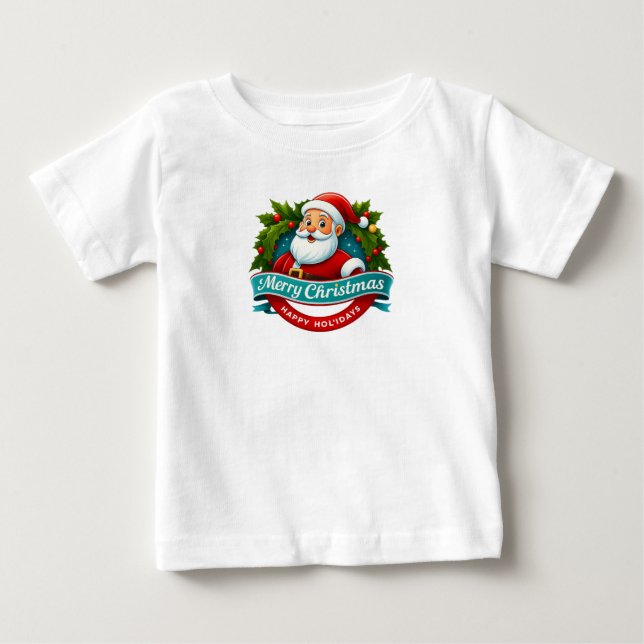 T-shirt Pour Bébé Santa Merry Christmas Happy Holidays (Devant)