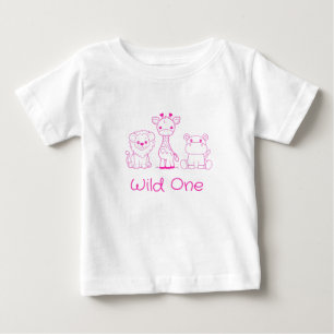 T-shirt Pour Bébé "Sauvageonne" Girafe, Lion, Hippopotame Contour Ro