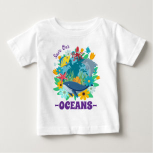 T-shirt Pour Bébé Sauvez nos océans Fleur Baleine Conception Colorée