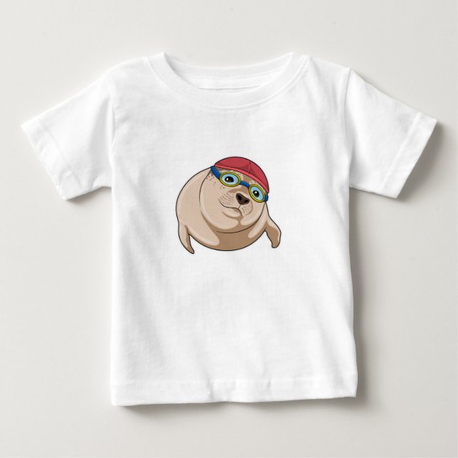 T-shirt Pour Bébé Sceau à nager avec lunettes de natation (Devant)