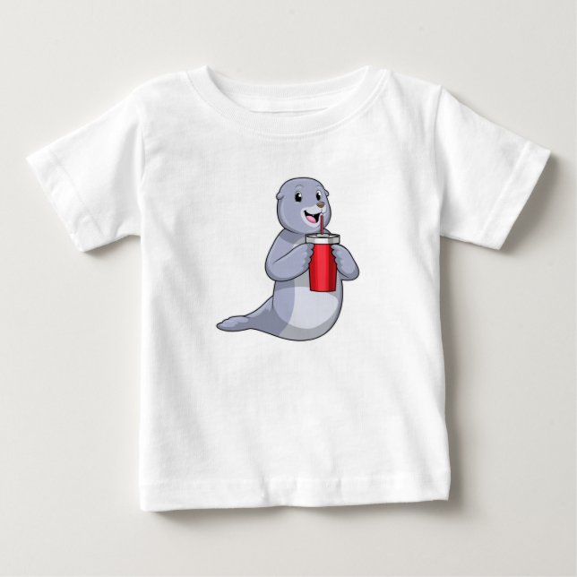 T-shirt Pour Bébé Sceau avec tasse à boire (Devant)