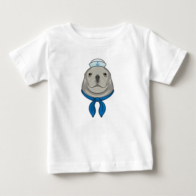 T-shirt Pour Bébé Sceller comme marin avec casquette marin (Devant)