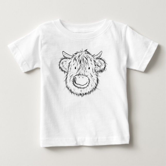 T-shirt Pour Bébé Scottish Highland Cow Sketch Portrait (Devant)